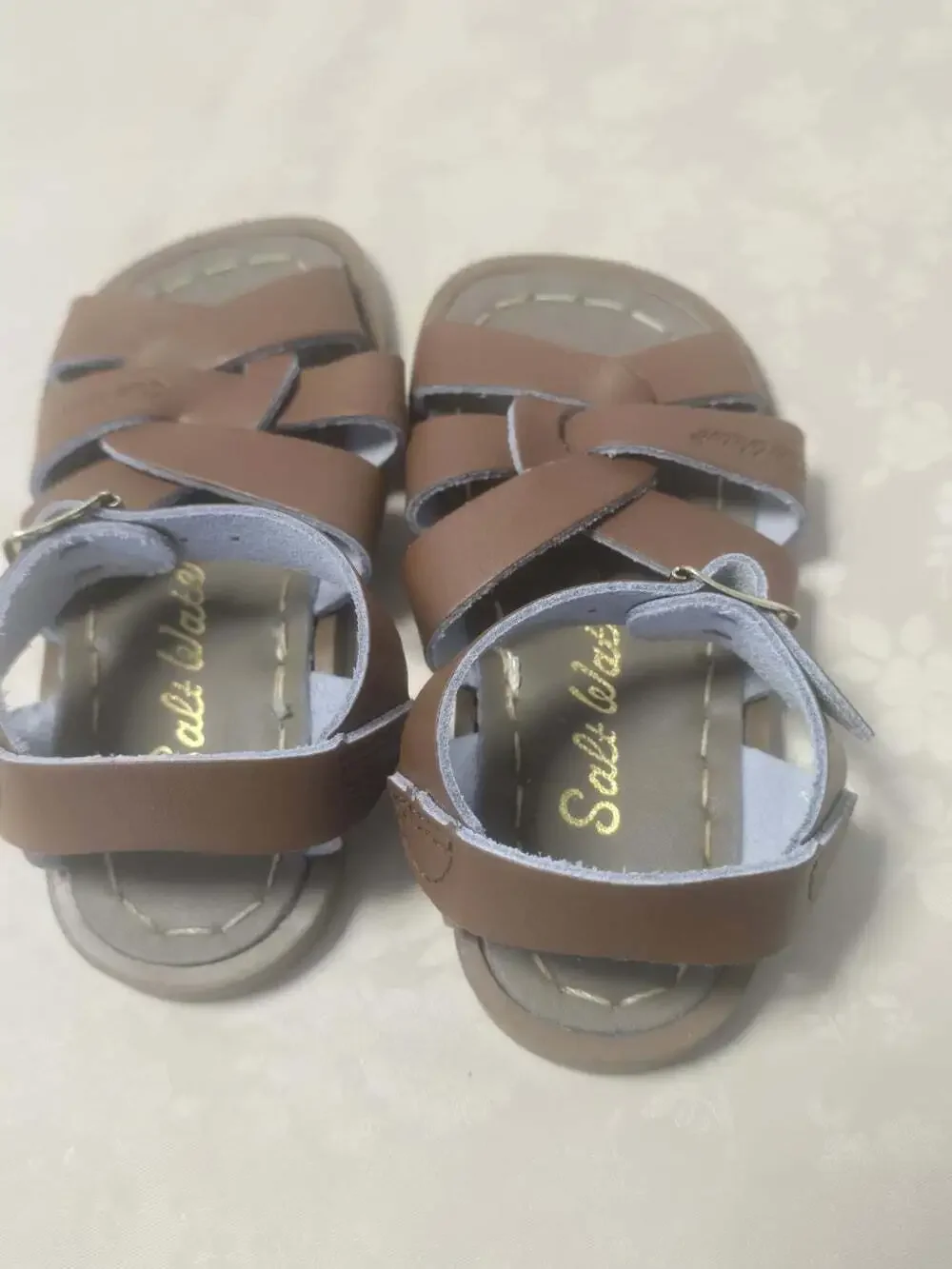New The Salt Water Original Tan Color Toddler Adjustable Straps Leather Sandals